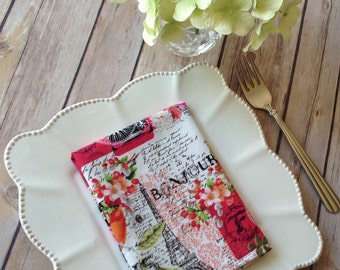 Vintage Paris Cloth Napkins, 12x12 Cotton Napkins, Set of 6