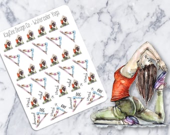 Watercolor Yoga Tracking / Exercise / Stretches / Planner Stickers / Hand Drawn / Fits Erin Condren & MAMBI / Filofax / Kikki K / Scrapbook