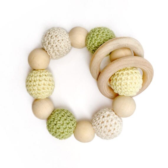 Sweet Pea Organic Wood Bead Teething Toy / Teething Ring/ Late