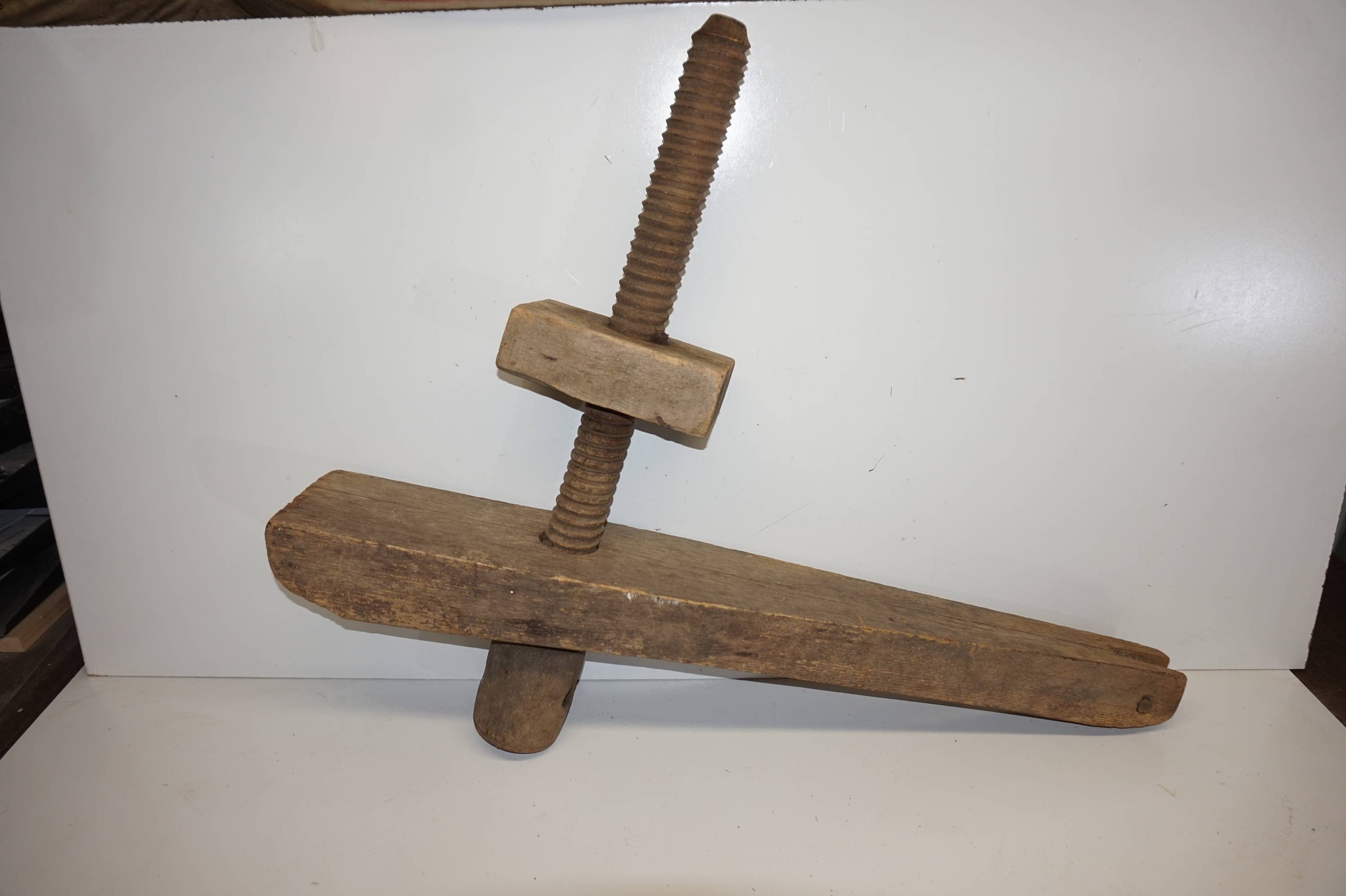 Primitive Antique Wooden Vise Wood Auger Clamp Distressed