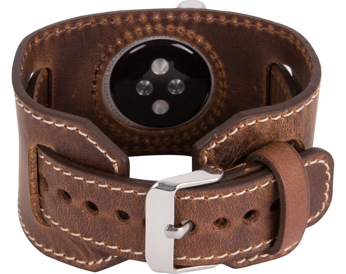 SALE Genuine Leather Watch-Cuff Band for Apple Watch, Wife Husband Gift, Apple Watch Leather Band 42mm for Series 3, 2 and 1 in AntiqueBrown
