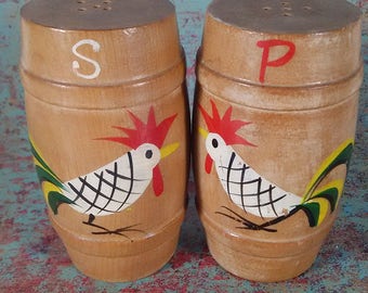 Wooden Rooster Salt and Pepper Shaker Set