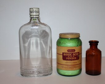 Vintage Medicine-Medical Bottles-Jar-Lysol-Boric Acid Powder-filigree bottle
