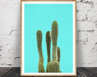 Turquoise Cactus Print, Mexican Wall Art, Arizona, South Western Decor, Printable Poster, Digital Download, Aztec, Botanical, Mexico
