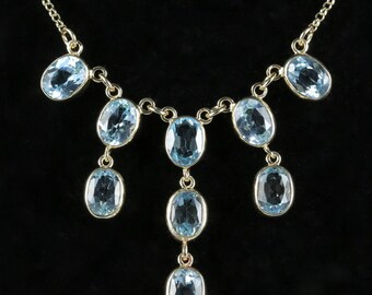 Blue Topaz 9ct Yellow Gold Necklace