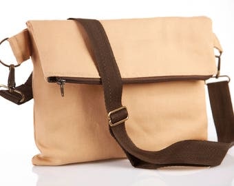 Cross body hip bag, Fabric clutch, Tan color bag Canvas clutch Everyday bag Tan beige, Gift for her Teen bag Gift idea Womens gift Tan pouch