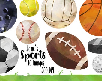 Sports Clipart - Watercolor Sports Balls Download - Instant Download - Cute Baseballs, Footballs, Soccer Balls, and more!