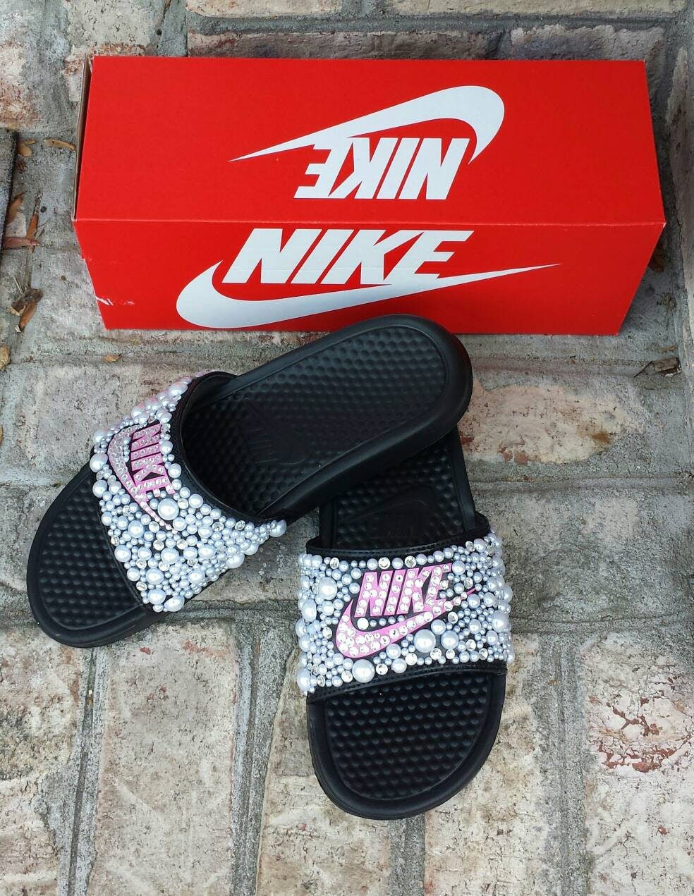 Bling Nike Slide Shoes Bedazzled Slippers Custom Nike