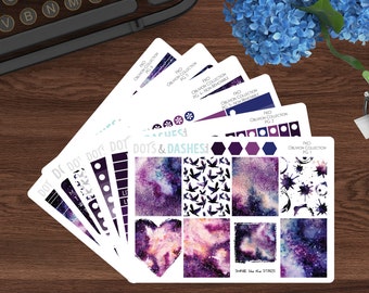 FKO, Oblivion Weekly Kit, purple galaxy kit, purple planner stickers, vertical planner sticker kit, planner sticker kit, space stickers kit