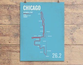 Chicago Marathon Print - 2016 or 2017 Chicago Personalized Poster, Marathon Map, Chicago Runner Gift, Running Art, Gifts for Runners, 26.2