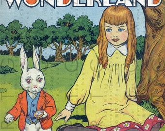 VINTAGE ALICE In WONDERLAND Rare Book Cover Illustration. Edwardian to Flapper Era Alice Printable. Digital Alice Download.