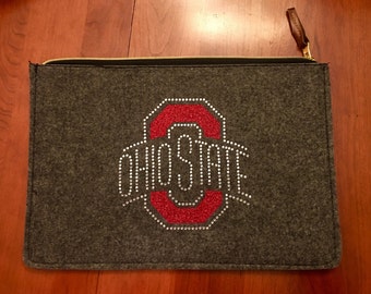 Ohio State (OSU) Zippered Pouch with OSU Glitter & Rhinestone Bling Design