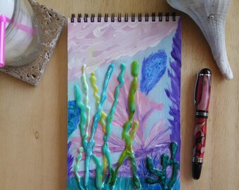 Hand Painted Spiral Journal; Wire Bound Blank Notebook; Writing Diary; Top Bound Sketchbook; Underwater Fantasy