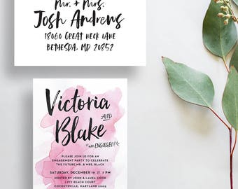 watercolor splash engagement party invitations // watercolor shower party invites // bright pink watercolor // printable digital custom