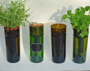 Self Watering Hydroponic Garden Gift / Wine Bottle Indoor Herb Garden in Kitchen / Wine Gift Bottle Planter / Herbs / Indoor Planter / Basil