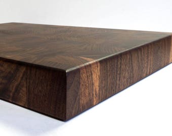 End Grain Cutting Board Black Walnut 19x15x2 with cuttouts on each end