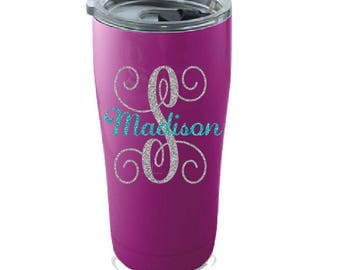 Initial with name decal- Personalized Name decal- Personalized yeti decal- Name decal- Glitter decal - Vinyl Name decal - Yeti sticker