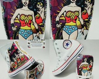 Wonder Woman, wonderwoman Converse shoes, superhero Chucks, bedazzled sneakers, superhera birthday party by hallwayzdesigns