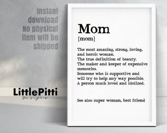 Mom gifts, mothers day gift, mom presents, mom print, mom definition print, mother wall art, mothers day from daughter, mom birthday gift