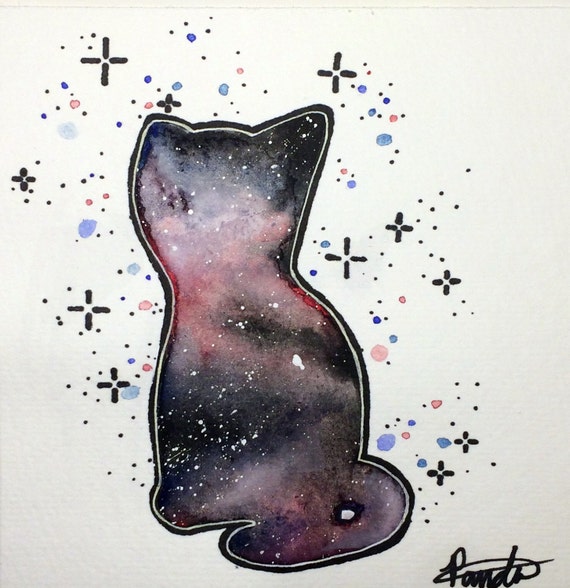 Galaxy Cat Original Watercolor Painting by OriginalPandaBrand