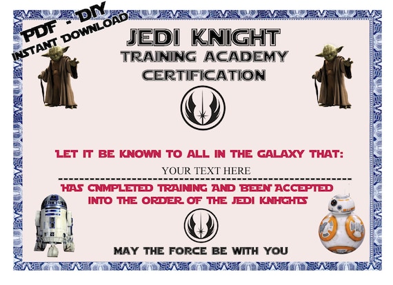 Jedi Knight Certificate Free Printable