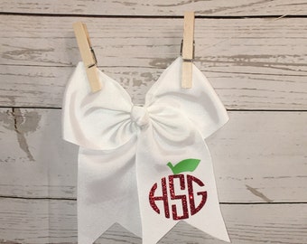 Monogrammed hairbow, apple hairbow, back to school bow, school hair bow, personalized hair bow, custom hairbow, hairbow, clips, accessories,