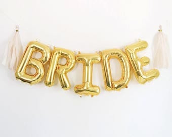 BRIDE Letter Balloons | 16" Gold Letter Balloons | Metallic Letter Balloons | Party Letter Balloons | Gold Party Decorations