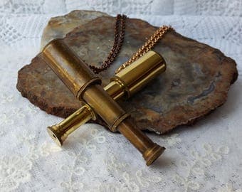 Telescope Necklace, Miniature Collapsible, Antiqued Spy Glass Jewelry, Nautical Steampunk Necklace, Vintage Working Telescope Pendant
