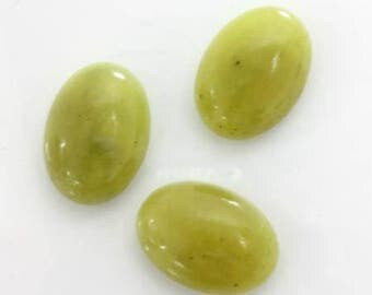 18X13mm Oval Jade Olive Green Cabochon with Flat Back and Medium Dome - Genuine Gemstone - Oval Shape - sold as a set of 2 stones