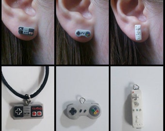 NES SNES Wii Nintendo Controller Earrings and/or Necklaces Polymer Clay Handmade