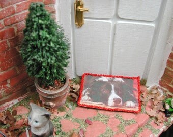 Dollhouse miniatures, miniature Border Collie, doormat doormat in 1zu12 for the Doll House, Doll House, collector