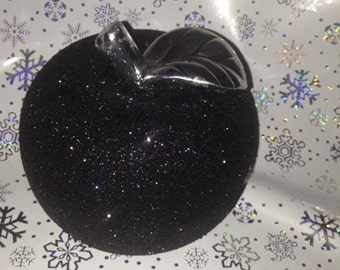 Hand Metallic Black glittered ceramic apple