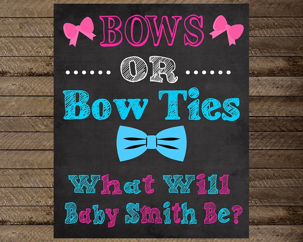 bows or bow ties gender reveal sign gender reveal poster bow