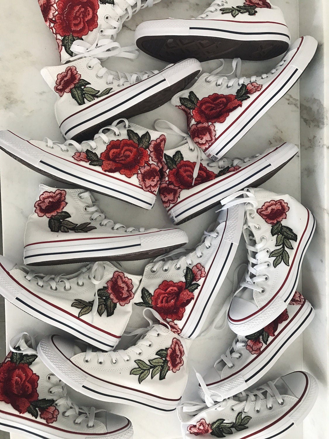 Rose embroidered hi top converseshoes included in price