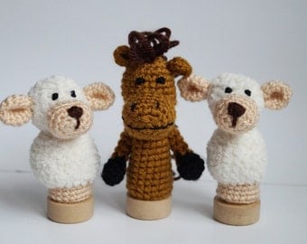 Crochet horse sheep Finger puppets Play set bible animals Christmas Story Holiday Gift Children toys toddler doll Kids gift baby gift