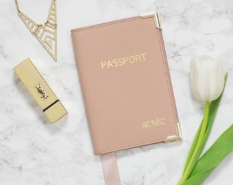 NEW! Saffiano Leather Passport Holder Monogram Nude