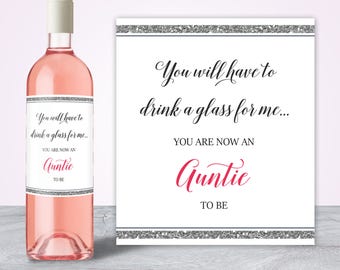 Pregnancy Announcement Ideas, Auntie to be, Unique Pregnancy Announcement Wine Label, New Aunt Gift, New Auntie Gift Baby Announcement Ideas