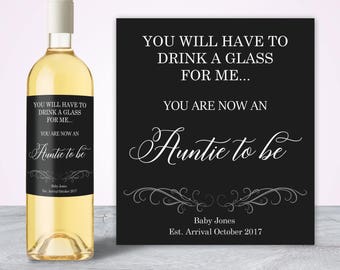 Pregnancy Announcement Ideas, Auntie to be, Unique Pregnancy Announcement Wine Label, New Aunt Gift, New Auntie Gift Baby Announcement Ideas