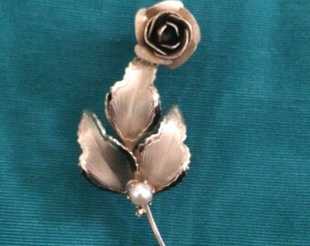 Vintage Gold Tone Rose Brooch Pin