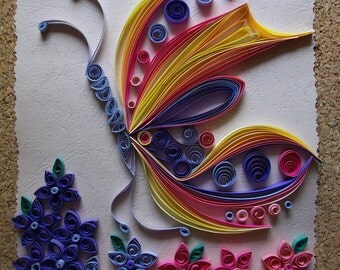 Quilling picture Butterfly, Quilling Art, Quilled Home Decoration, Original Paper Quilling Wall art, Handmade Wall Art
