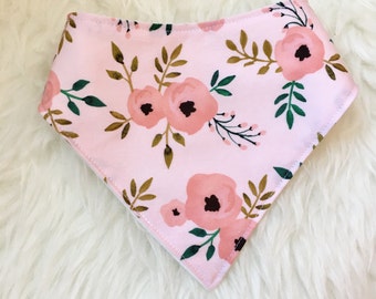 Pink Watercolor Flower Bandana Bib // Bibdana // Baby Bib // Floral Bandana Bib