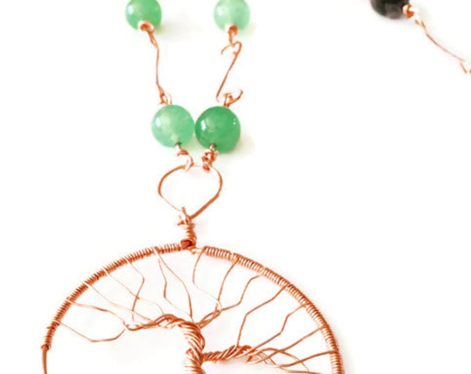 Copper Tree of Life Pendant, Green Aventurine & Tiger Eye Necklace, Copper and Gemstone Necklace, Heart and Root Chakra Necklace