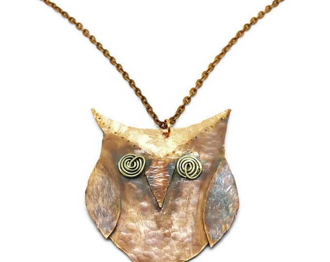Mixed Metal Copper and Sterling Silver Owl Pendant Necklace, Copper Owl Necklace, Mixed Metal Jewelry, Unique Birthday Gift, Unisex Jewelry