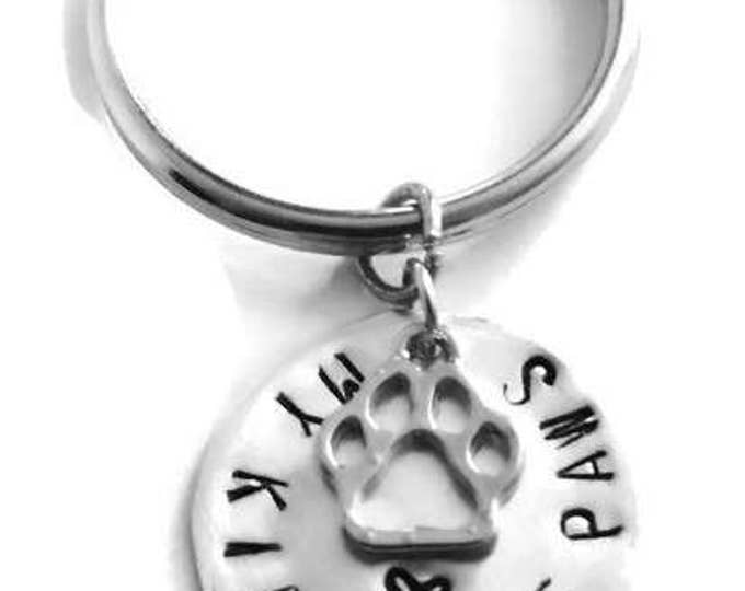 My Kids Have Paws Hand Stamped Key Chain, Pet Lover Key chain, Dog Lover Key Chain, Paw Print Charm Key Chain