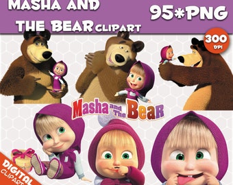 Masha and the Bear Clipart 95 PNG 300dpi Images Digital Clip Art Instant Download Graphics transparent background birthday