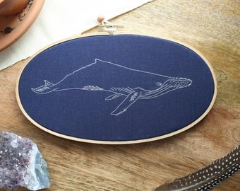 MADE TO ORDER - Humpback Whale, Whale Art, Whale Decor, Embroidery, Embroidery Hoop Art, Hoop Art, Whale Art, Nature Art, Whale Decor, Whale