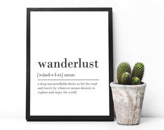 Wanderlust Print Digital Download Poster INSTANT DOWNLOAD Definition Print Modern Home Decor Wanderlust Definition Digital Typography Art