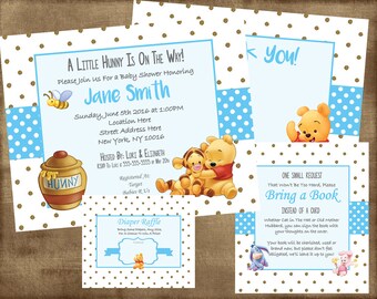 Winnie the Pooh Baby Shower Invitation Set Boy - PDF Kit & jpeg
