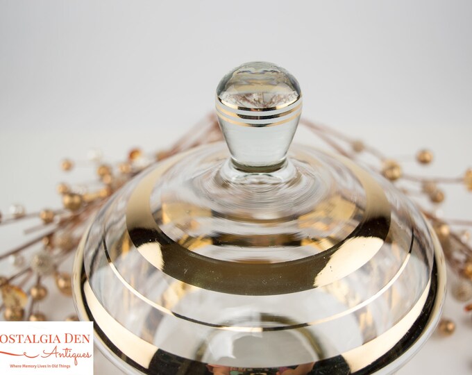 Vintage Crystal Jar | Gold Banded MCM Dish with Lid