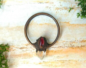 Crystal And Garnet Electroformed Ring Pendant